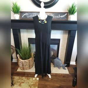 DKNY Black Short Sleeve Crew Neck Maxi Sundress